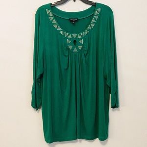 I.N. Studio embellished green jersey knit top 3X